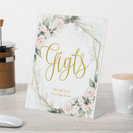 Rosa und goldene Blumengeschenke Sockelschild