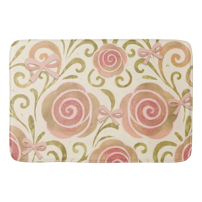 Rosa und goldene Blüte mit Bows Princess-Rose Badematte (Vorderseite)