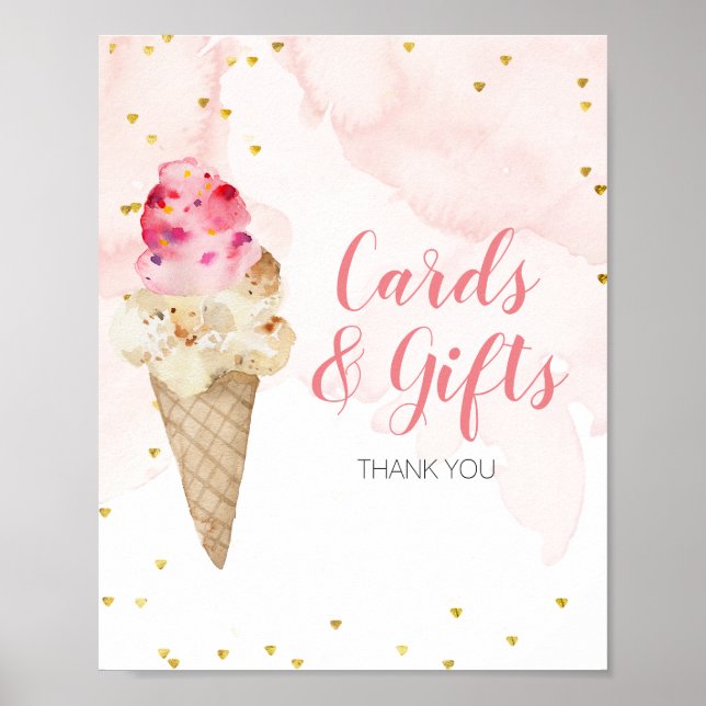 Rosa und goldene Eiscreme Karten und Geschenke Poster (Vorne)