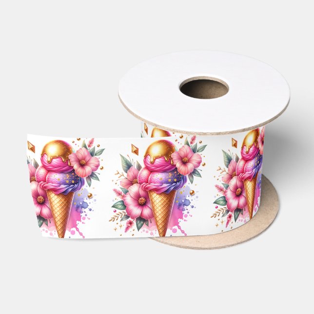 Rosa und goldene Eiscreme Satinband (Spule)
