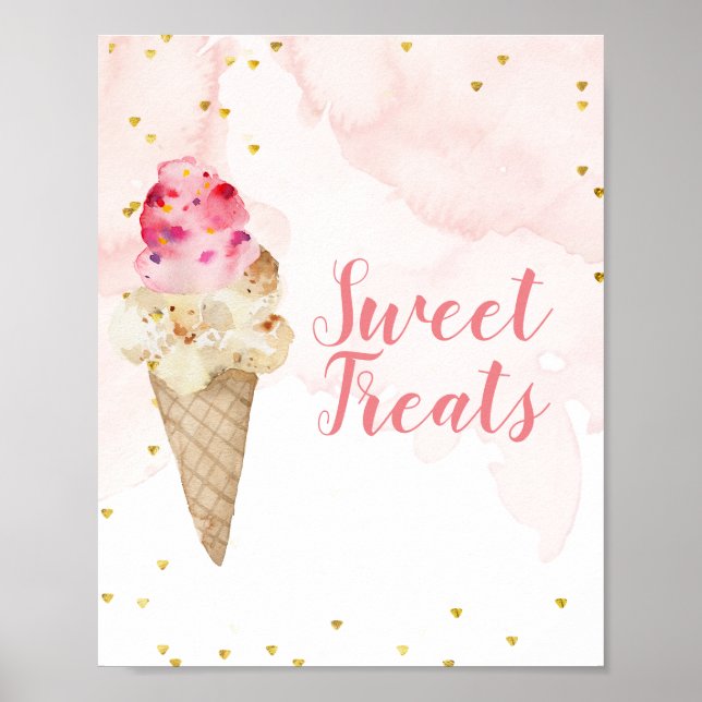 Rosa und goldene Eiscreme Süße Leckereien Poster (Vorne)