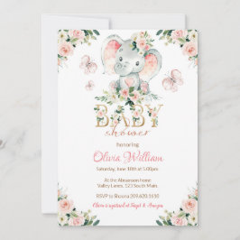 Rosa und goldene Elefantendusche Einladung
