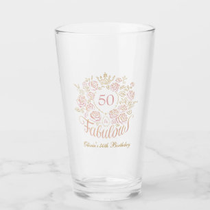 Rosa und goldene elegante Blumen zum 50. und fanta Glas