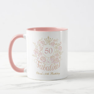 Rosa und goldene elegante Blumen zum 50. und fanta Tasse