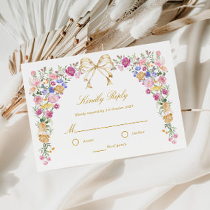 Rosa und Goldene Elegante Florale Gartenhochzeit-R RSVP Karte