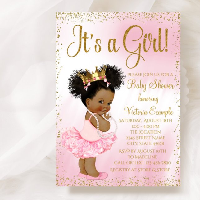 Rosa und goldene Ethnic Princess Baby Dusche Einladung (Pretty pink and gold princess tutu baby shower invitation. Simply add your event details)