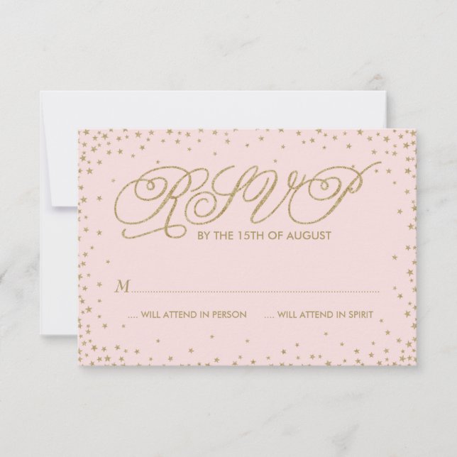 Rosa und goldene Extravagante Stars Hochzeit RSVP- RSVP Karte (Vorderseite)