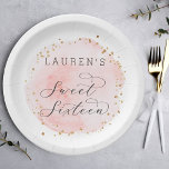 Rosa und goldene Farbe 16 . Geburtstag Pappteller<br><div class="desc">Diese 16 . Geburtstag-Papiertafel weist einen farblich gestrichenen Aquarellkreis in Rosa mit goldenen Punktzügen aus Imitat auf. Für eine erweiterte Anpassung dieses Designs klicken Sie bitte auf den Button "Anpassen". Matching-Elemente sind ebenfalls verfügbar.</div>