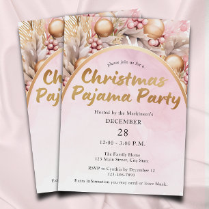 Rosa und goldene Farbe Weihnachten Pajama Party Einladung