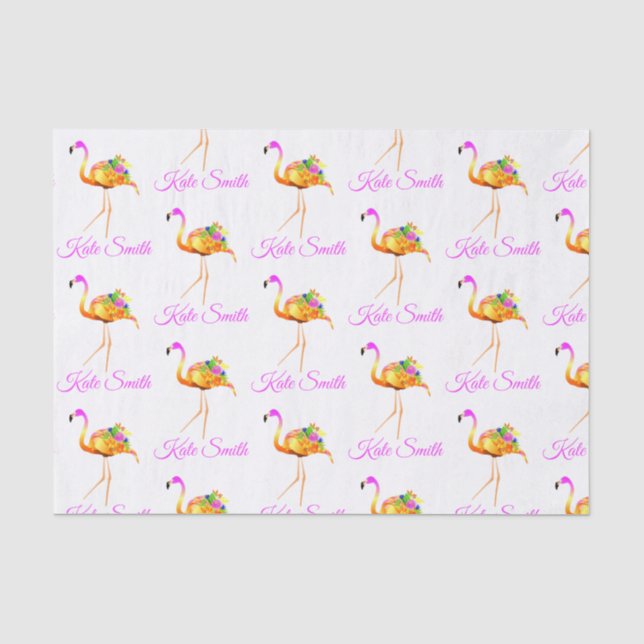 Rosa und goldene Flamingo | Aquarellfarben-Blume  Seidenpapier (Vorderseite)