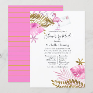 Rosa und goldene Flamingo-Braut- oder Baby-Dusche  Einladung