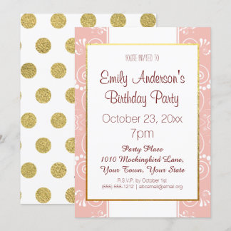 Rosa und goldene Flora Einladung