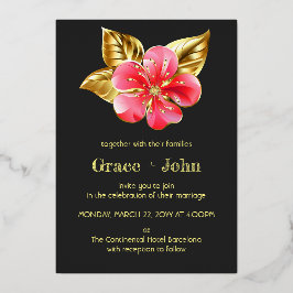 Rosa und goldene Flora Folieneinladung