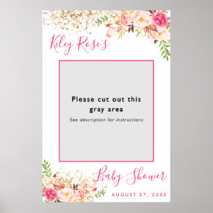 Rosa und goldene florale Babyparty-Foto-Requisite  Poster