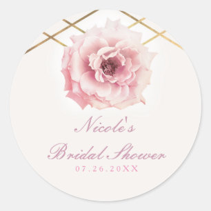 Rosa und goldene florale Glam-Hochzeitsdusche-Part Runder Aufkleber