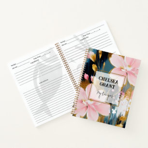 Rosa und goldene florale personalisierte Rezepte Notizbuch