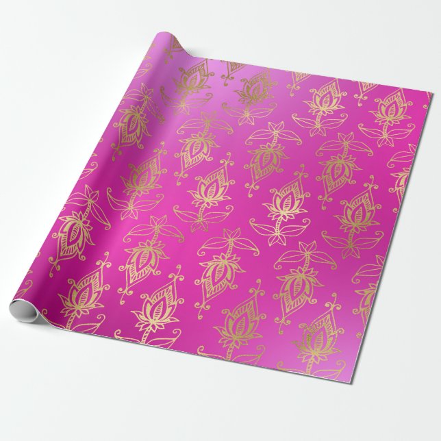 Rosa und goldene Foil Arabian Bollywood Geschenkpapier (Ungerollt)