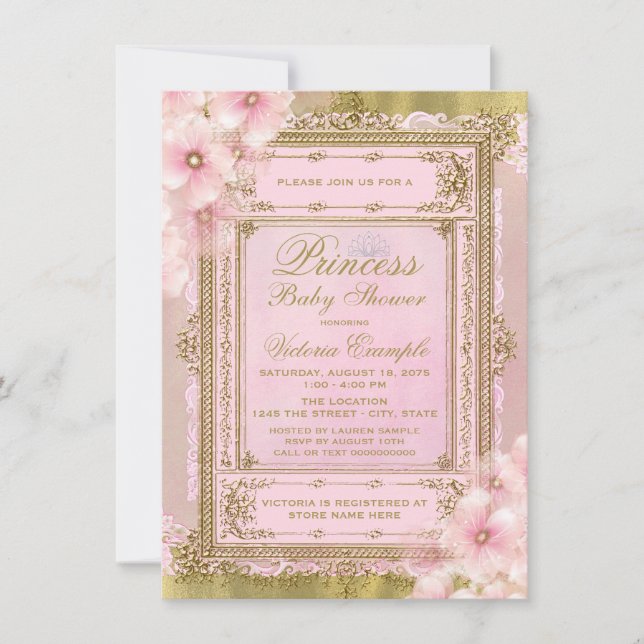 Rosa und goldene Foil Princess Kinderdusche Einladung (Vorderseite)