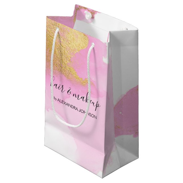 Rosa und goldene Foil Wash Girl Kleine Geschenktüte (Vorderseite Schrägansicht)