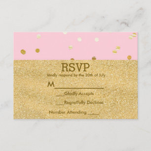 Rosa und goldene glänzende Konfetti-Punkte Chic mo RSVP Karte