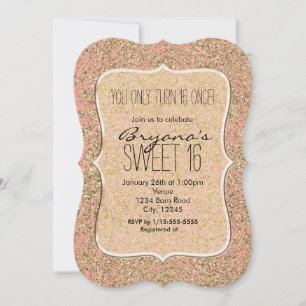 Rosa und goldene Glitter-Kristall-Glamour-Party-Ei Einladung