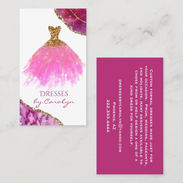 Rosa und goldene Glitterie Seamstress Business Car Visitenkarte (Vorne/Hinten)