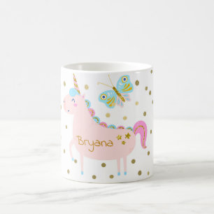 Rosa und goldene Glitzer-Einhorn-Confetti-Punkte Kaffeetasse