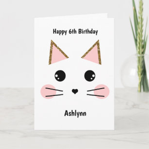 Rosa und goldene Glitzer Katze Geburtstag Karte