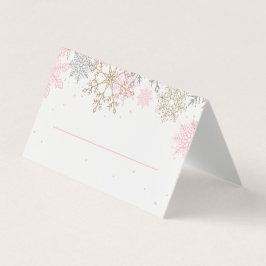 Rosa und goldene Glitzer Schneeflocken Platzkarten