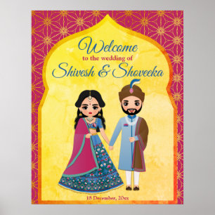 Rosa und goldene Grenze indische Hochzeitsempfang Poster