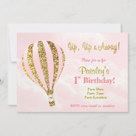 Rosa und goldene Heißluftballon Einladungen zum Ge
