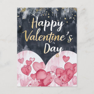 Rosa und goldene Herzen im dunkelgelben Valentinst Postkarte