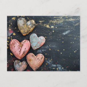 Rosa und goldene Herzen im dunkelgelben Valentinst Postkarte