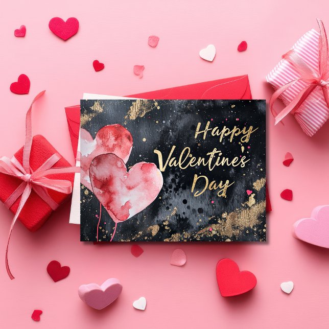 Rosa und goldene Herzen im dunkelgelben Valentinst Postkarte (Von Creator hochgeladen)