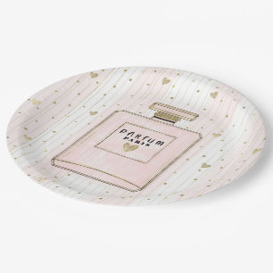 Rosa und goldene Herzen Paris Parfum Chic Mode Pappteller