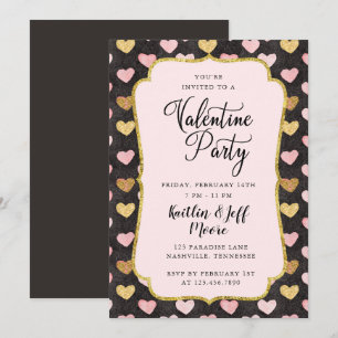 Rosa und goldene Herzen Valentinisches Party Einladung