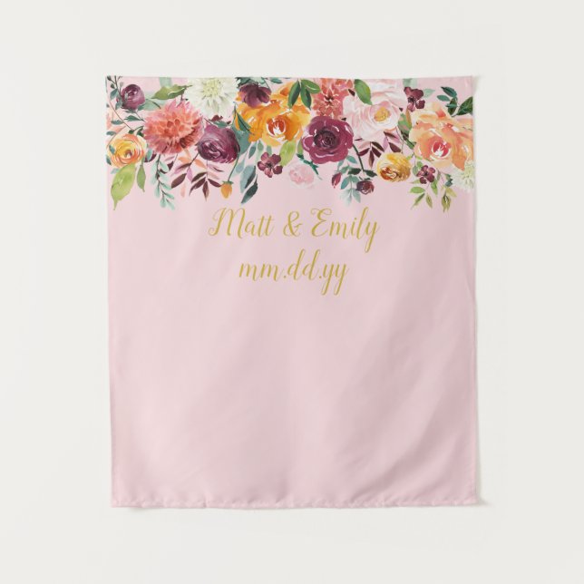 Rosa und goldene Hochzeitskabine - Hintergrund Wandteppich (Vorderseite)