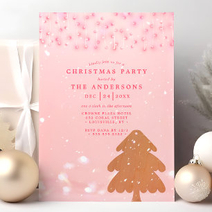Rosa und goldene Lichterketten moderne Weihnachtsf Einladung