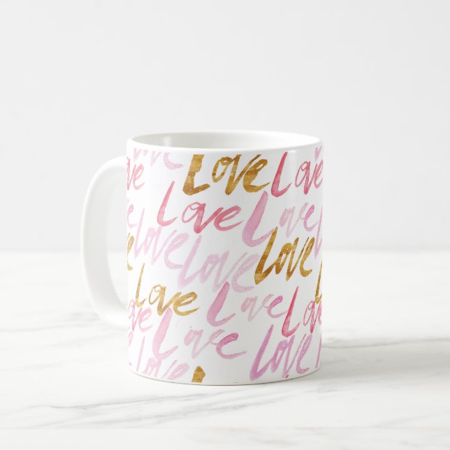 Rosa und goldene Liebe Tasse (Vorderseite Links)