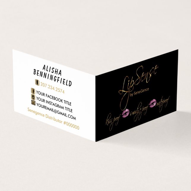 Rosa und goldene Lippen - Lipsense Visitenkarten (Vorderseite)