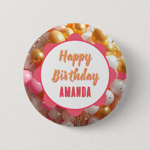 Rosa und goldene Luftballons Alles Gute zum Gebu Button