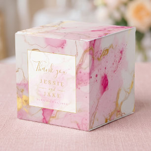 Rosa und goldene Marmor-Hochzeit Geschenkschachtel