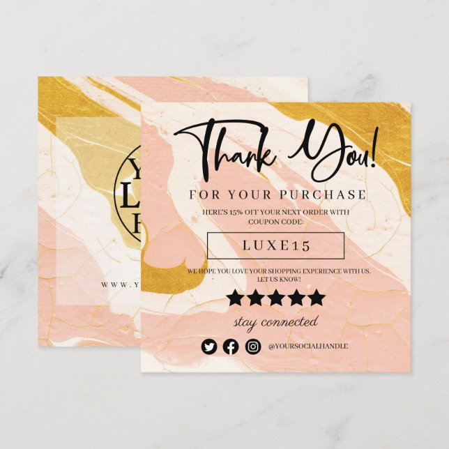 Rosa und goldene Marmor Vielen Dank für Ihre Rabat (Vorne/Hinten)