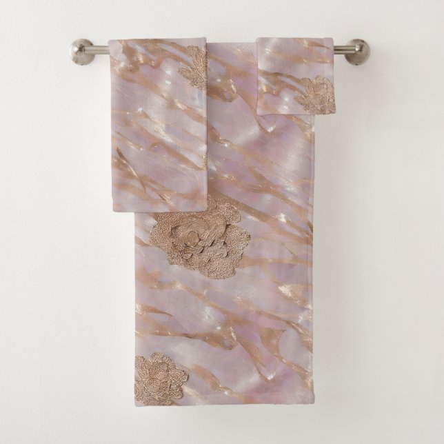Rosa und goldene Marmorflora Badhandtuch Set (Insitu)