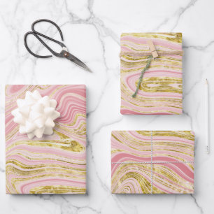 Rosa und goldene Marmorverkleidung Geschenkpapier Set