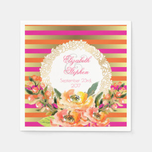 Rosa und goldene Metallic Streifen mit Floralhochz Serviette