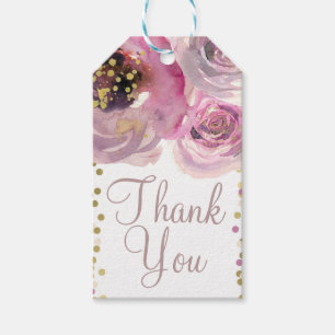 Rosa und Goldene moderne florale Aquarell-Brautpar Geschenkanhänger