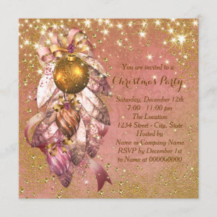 Rosa und goldene Ornamente Weihnachten Party Einladung