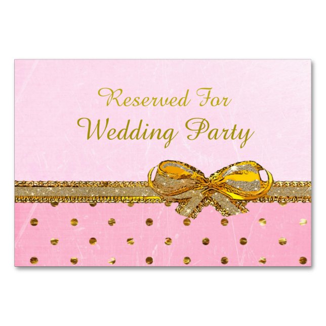 Rosa und goldene Party- oder Hochzeitskarten Tischnummer (Vorderseite)