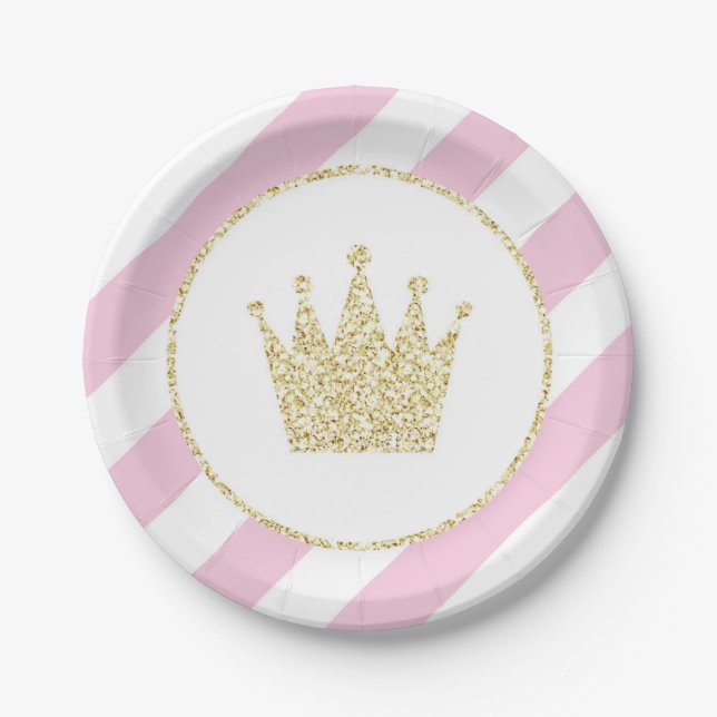 Rosa und goldene Princess Crown Party Teller (Vorderseite)